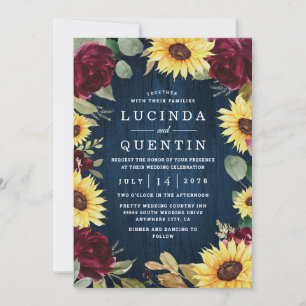 Invitación Rosas del girasol Boda rojo y azul de la Marina de