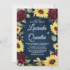 Invitación Rosas del girasol Boda rojo y azul de la Marina de