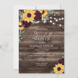 Invitación Rosas del girasol Borgoña Wood Bridal Shower