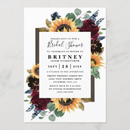 Invitación Rosas del girasol Ducha azul de la Marina Borgoña