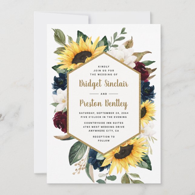 Invitación Rosas del girasol y Boda temática de Magnolia (Anverso)