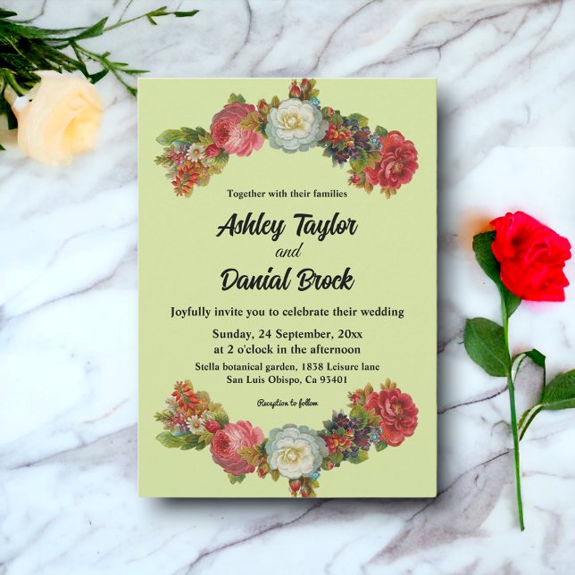 Invitación Rosas del Jardín Botánico Boho Boda elegante de fl (Subido por el creador)