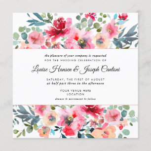 Invitación Rosas del jardín de las flores de color agua, Boda