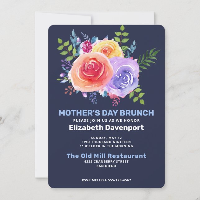 Invitación Rosas del jardín en el Brunch del Día de la Madre (Anverso)