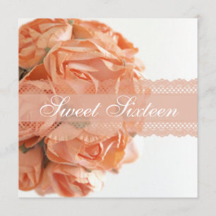 Invitación Rosas del melocotón y fiesta de Birthady del dulce