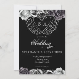 Invitación Rosas del monograma gótico Boda de las manos de Sk