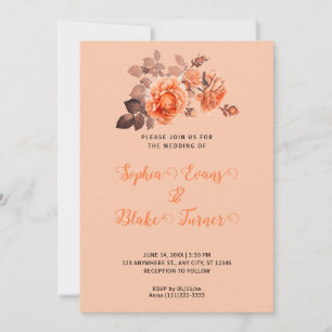 Invitación Rosas del Naranja de otoño Boda Bouquet Peach