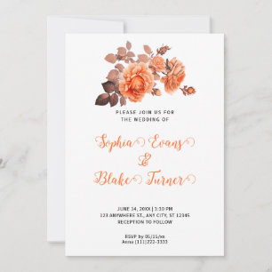 Invitación Rosas del Naranja de Otoño Bouquet Boda Blanco
