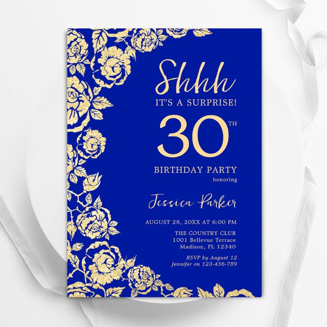 Invitación Rosas del oro azul real sorprenden a los 30 años (Subido por el creador)