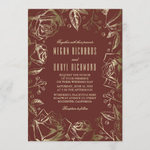 Invitación Rosas del oro - boda de la caída de Borgoña