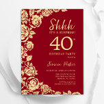 Invitación Rosas del Oro Rojo Sorprenden 40 años<br><div class="desc">Invitación a la fiesta de cumpleaños número 40 de la floral dorada roja. Diseño elegante con rosas, Relieve metalizado de oro falso y tipografía tipo guión. La carta de invitación a la moda es perfecta para una elegante celebración de cumpleaños femenina. Se puede personalizar a cualquier edad. Invitaciones Zazzle impresas...</div>