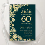 Invitación Rosas del oro verde esmeralda sorprenden a los 60<br><div class="desc">Floral de oro verde esmeralda Sorpresa 60 cumpleaños invitación a fiesta. Diseño elegante con rosas, Relieve metalizado de oro falso y tipografía tipo guión. La carta de invitación a la moda es perfecta para una elegante celebración de cumpleaños femenina. Se puede personalizar a cualquier edad. Invitaciones Zazzle impresas o una...</div>