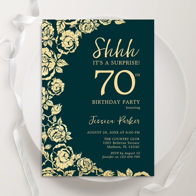 Invitación Rosas del oro verde esmeralda sorprenden a los 70  (Subido por el creador)