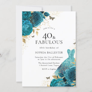 Invitación Rosas del vestido de oro verde azulado 40 Fiesta d