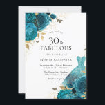 Invitación Rosas del vestido de oro verde azulado con ropa de<br><div class="desc">Verde azulado Dorado Sparkle Vestidos Rosas 30th Birthday Party Invitación Más elegantes diseños florales en nuestra tienda! Vea la colección coincidente en nuestra tienda</div>