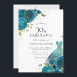 Invitación Rosas del vestido de oro verde azulado con ropa de<br><div class="desc">Verde azulado Dorado Sparkle Vestidos Rosas 30th Birthday Party Invitación Más elegantes diseños florales en nuestra tienda! Vea la colección coincidente en nuestra tienda</div>