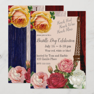 Invitación Rosas del Vintage Bastille Day