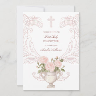 Invitación Rosas delicadas enmarcan la Primera Comunión