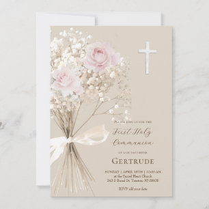Invitación rosas delicadas y gipsófilas Primera Comunión