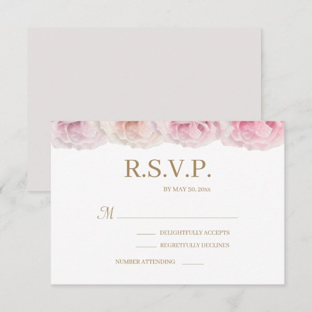 Invitación Rosas dewy de Rubor Elegant Floral Wedding RSVP (Anverso / Reverso)