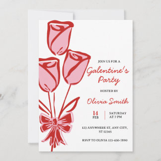 Invitación Rosas dibujadas a mano galentines noche de chicas 