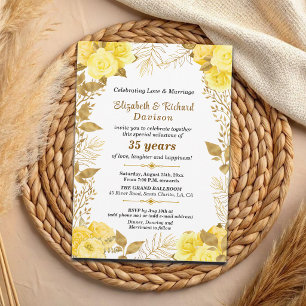 Invitación Rosas Doradas Elegantes Florales 35 Aniversario de