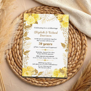 Invitación Rosas Doradas Elegantes Florales 70 Aniversario de