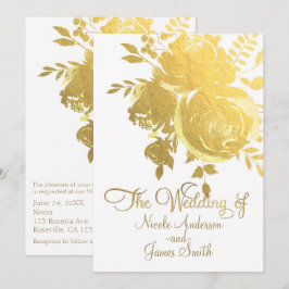 Invitación Rosas Doradas Falso Foil Elegante Floral Moderno B