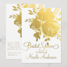 Invitación Rosas Doradas Falso Foil Floral Elegante Despedida