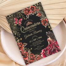 Rosas doradas rojas y negras Quinceañera Tiara 