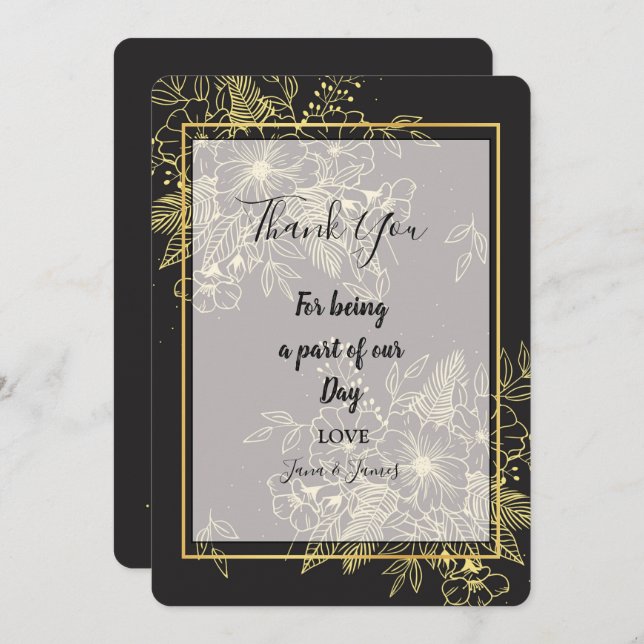 Invitación Rosas dorados gracias (Anverso / Reverso)