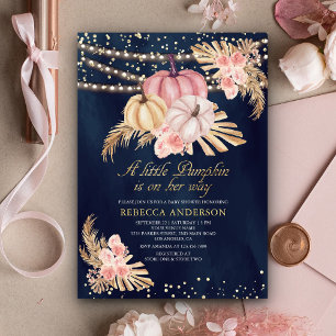 Invitación Rosas Dusty Pink Calabaza Pampas Azul Marino Baby 