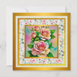 Invitación Rosas Elegancia Rosa y Amarillo Acuarela Pastel