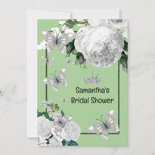 Invitación Rosas elegantes de color blanco plateado ducha de  (Anverso)