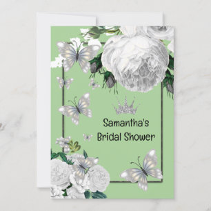 Invitación Rosas elegantes de color blanco plateado ducha de