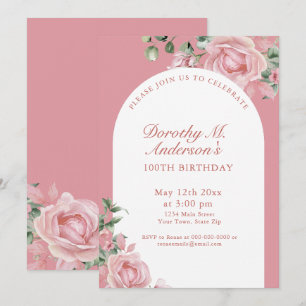 Invitación Rosas Elegantes de Color Rosa Claro por Cumpleaños