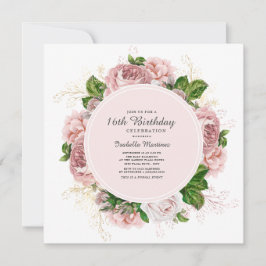 Invitación Rosas Elegantes de Cumpleaños 16 Rosado