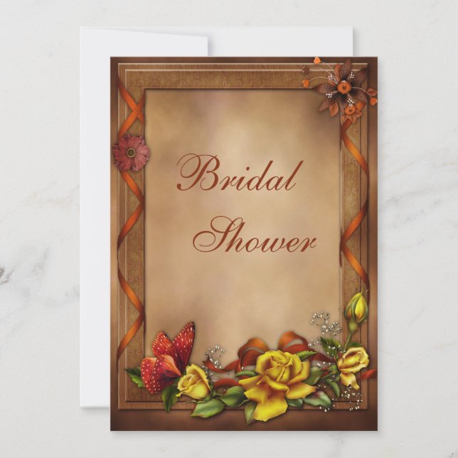 Invitación Rosas elegantes de la caída y ducha nupcial de la (Anverso)