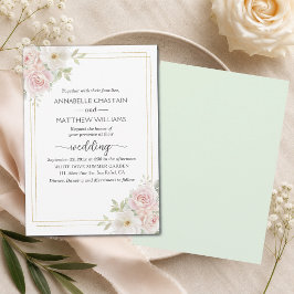Invitación Rosas Elegantes de Tono Rosado Suave con Marco de 
