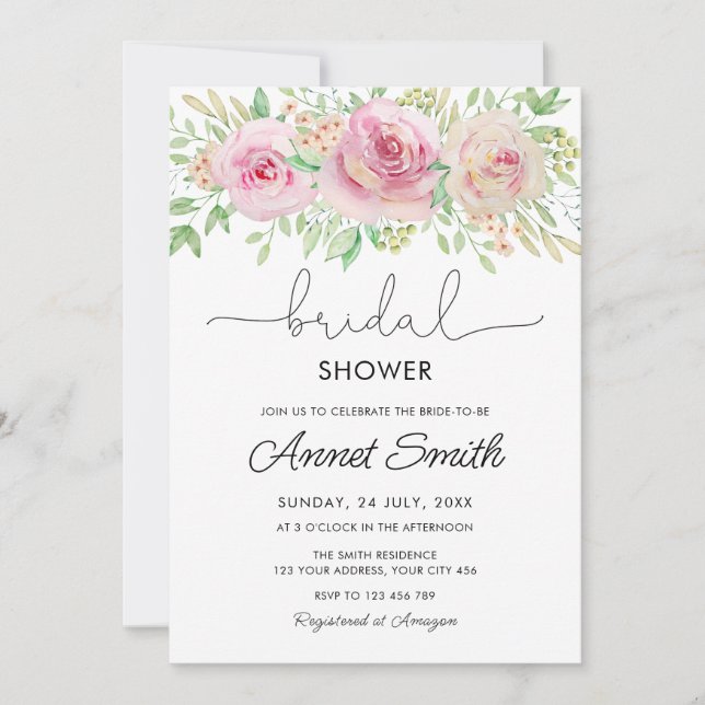 Invitación Rosas elegantes ducha de novia (Anverso)