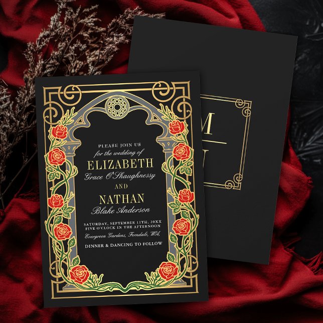Invitación Rosas elegantes góticas marco catedral boda  (Subido por el creador)