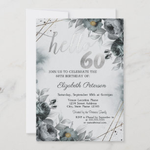 Invitación Rosas Elegantes Grises Cumpleaños 60