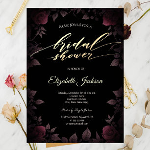 Invitación Rosas Elegantes Oscuras Burgundy Negro Regadera Nu