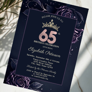 Invitación Rosas Elegantes Oscuras Góticas Cumpleaños 65