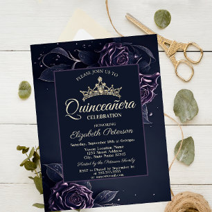Invitación Rosas Elegantes Oscuras Quinceañera Gótica 
