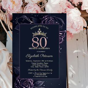 Invitación Rosas Elegantes Oscuro Gótico 80 Cumpleaños