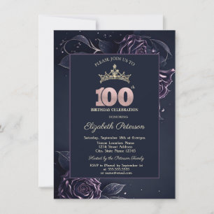 Invitación Rosas Elegantes Oscuro Gótico Cumpleaños 100