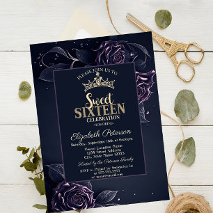 Invitación Rosas Elegantes Oscuro Gótico Dulces 16