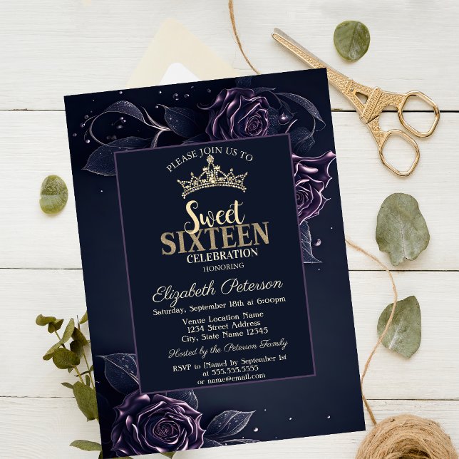 Invitación Rosas Elegantes Oscuro Gótico Dulces 16 (Subido por el creador)