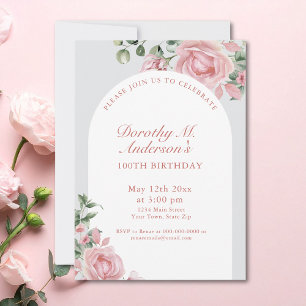 Invitación Rosas Elegantes Rosa Beige Cumpleaños 105